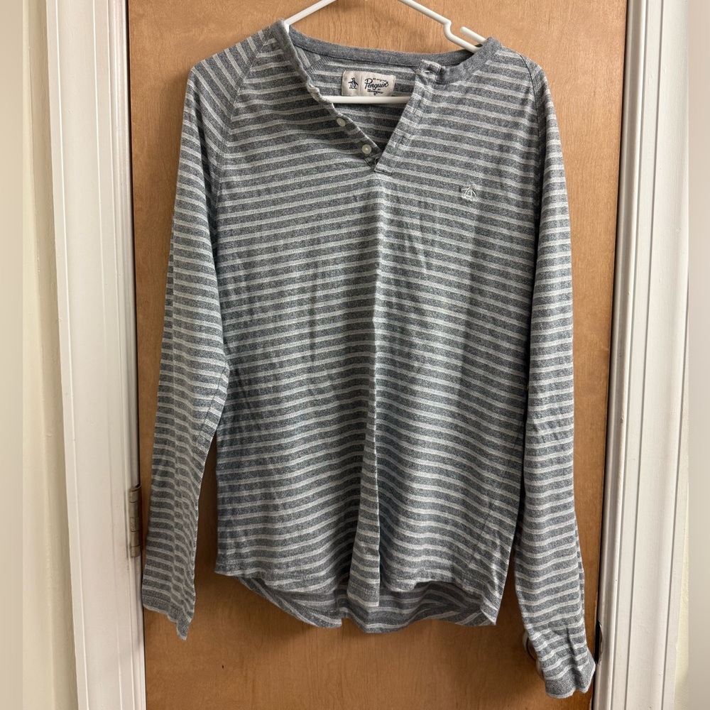 Mens Penguin Long Sleeve Stripe Shirt